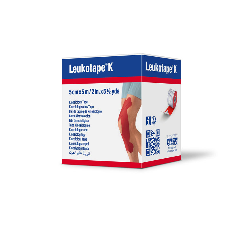 Leukotape K Kinesiology Tape – Water-Repellent, Skin-Friendly, Stays in Place for up to 9 Days - 2 in x 5 yds, Red, 1 Roll 5 cm x 5 m (1 Roll)