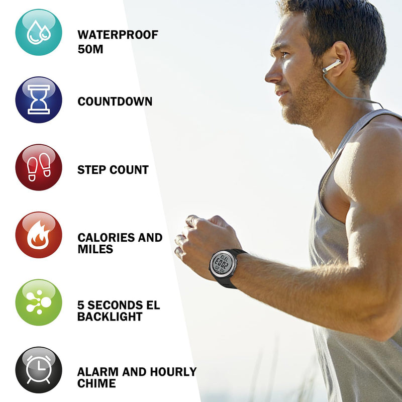 [Australia] - Waterproof Pedometer Watch No APP with Light, Digital Display Step Counter Watch for Calories Seconds Alarm Steps, Fitness Tracker Watch for Men Women green 