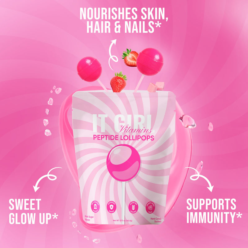 Collagen Peptide Lollipops for Women & Teens – Hair Skin and Nails Supplement with Hyaluronic Acid and Vitamin C – Beauty Candy Pops for Glowing Skin – Low Sugar Vegan Collagen Vitamins for Adults 10