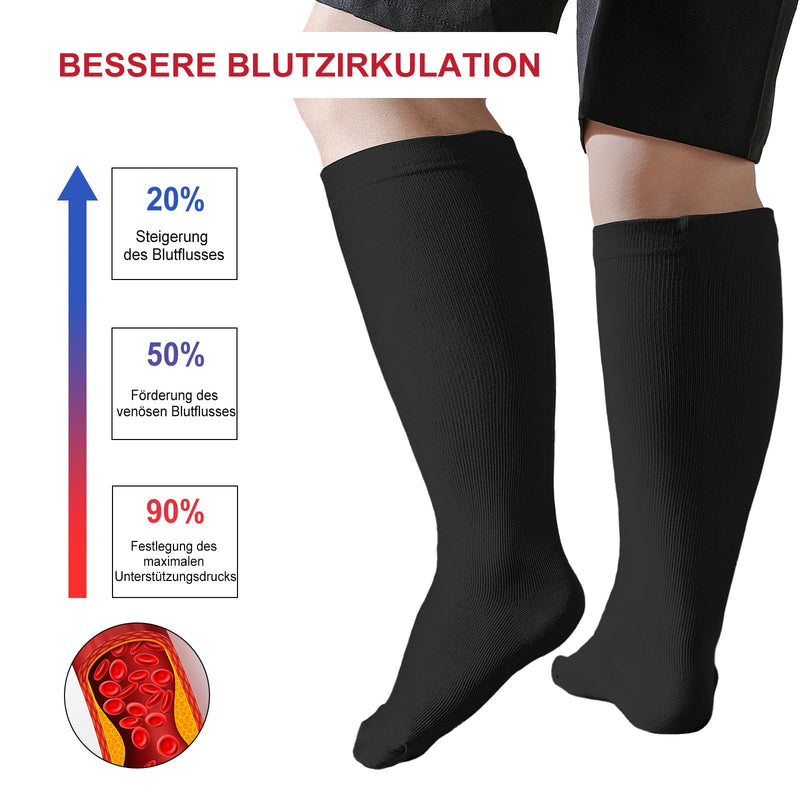 [Australia] - ZFSOCK Compression Stockings Thick Calves Men: Support Stockings Women Medical Compression Socks 20-30mmhg Plus Size Men Women Travel Stockings 3 Pairs 3XL Black 