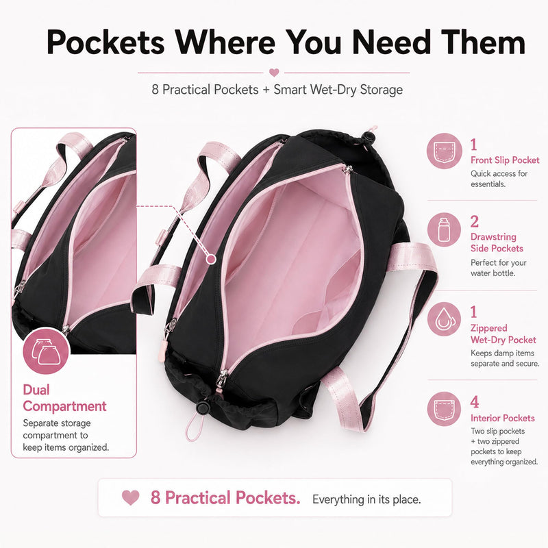 LEDAOU Dance Bag for Girls, Initial Ballet Duffle, Travel and Overnight Bag | 13-inch personalized dance duffle with 2 compartments, wet-dry pocket and adjustable strap for travel, overnights and gifts. Black Initial C
