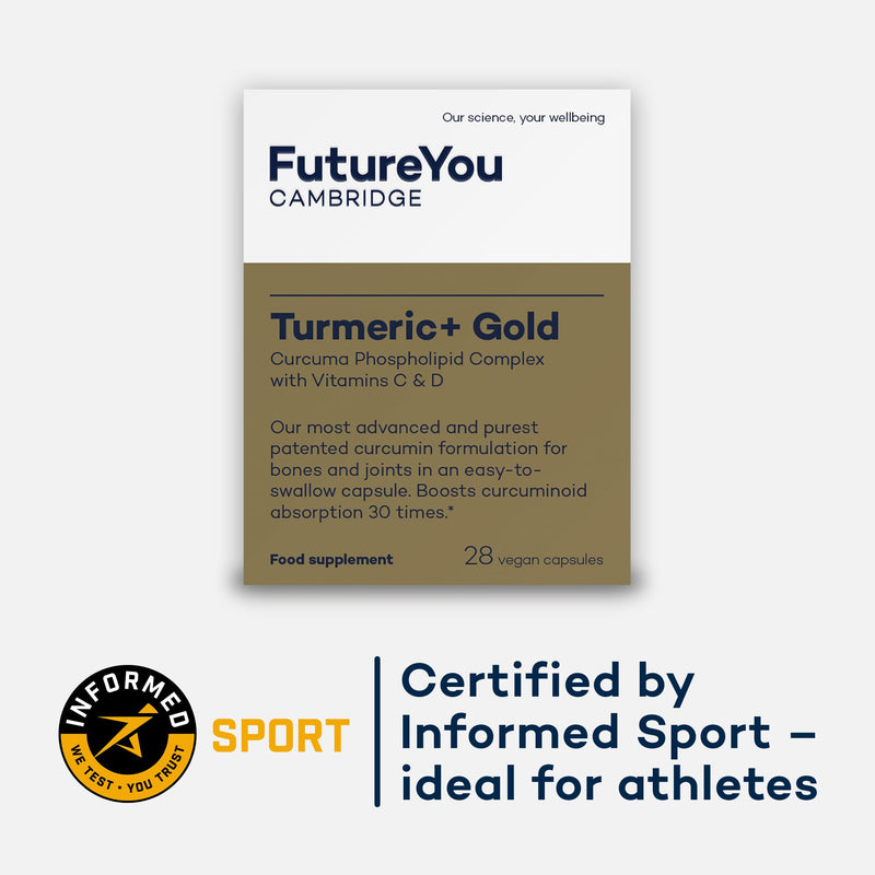 Turmeric+ Gold Supplement – 28 Turmeric Capsules High Strength – Curcumin Capsule Patented Meriva Formulation with Vitamins C & D – Tablets for Bones, Joints & Muscles by FutureYou Cambridge. 1 count (Pack of 28)