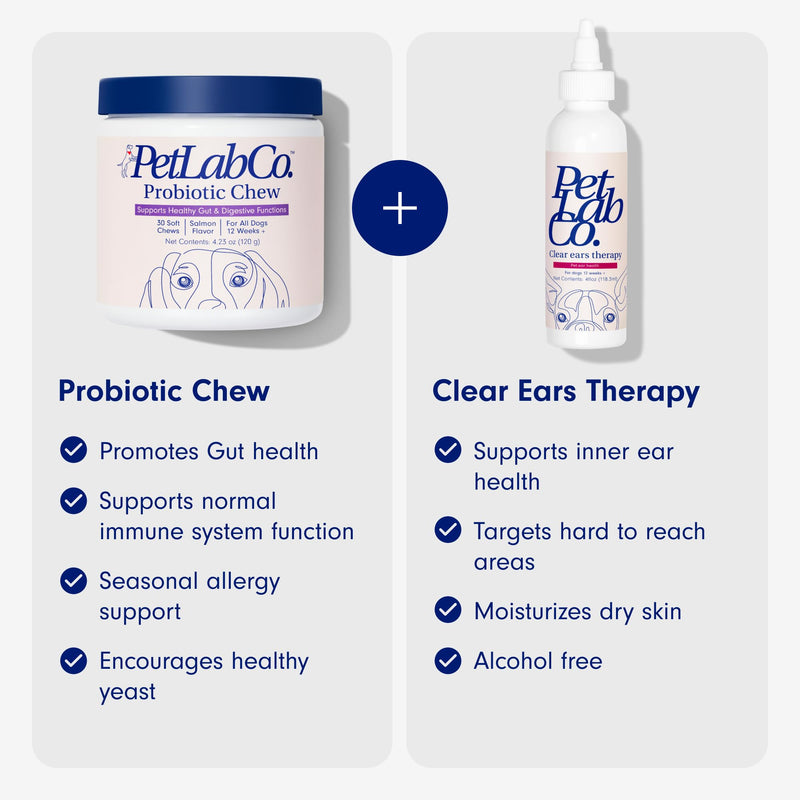 PetLab Co. - Gut & Ear Health Bundle: Probiotics for Dogs, Support Gut Health & Seasonal Allergies, & Ear Cleaner for Dogs, Supporting Yeast & Healthy Ear Canals - Easy to use Formulas - PawsPlanet Australia