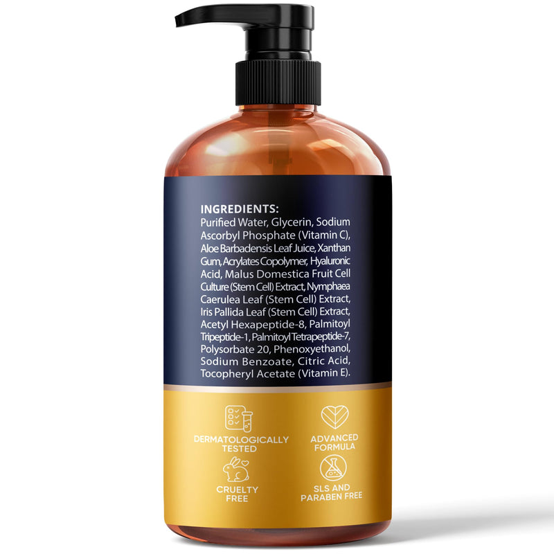 Vitamin C Serum for Face with Stem Cells & Hyaluronic Acid 8 Oz | Anti-Aging, Brightening, Hydrating Face Serum for All Skin Types, Cruelty Free, Made in USA, with Aloe Vera & Vitamin E Vitamin C Stem Cell 8 Fl Oz (Pack of 1)