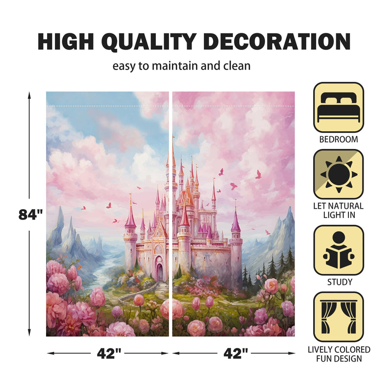 [Australia] - Princess Castle Window Curtains for Kids Girls Magic Pink Fantasy World Fairytale Landscape Baby Living Room Bedroom Nursery Toddler Home Rod Pocket Drapes Decor 84 in x 84 in 16 