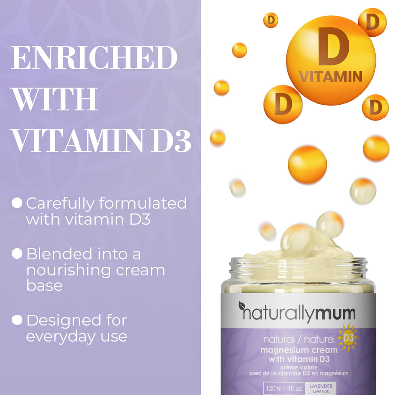 NaturallyMum Magnesium Calm Cream with Vitamin D3 & Lavender – Natural Magnesium Body Cream for Relaxation, Hydrating Skin Care & Bedtime Self Care – Vegan Friendly – 4 Fl oz 4 Fl Oz (Pack of 1)