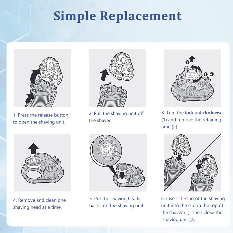SH30 Replacement Heads Shaver Series 3000, 2000, 1000 and SW5700,PT710,AT810 with Durable Sharp Blade, 6 Pack 6 Pcs