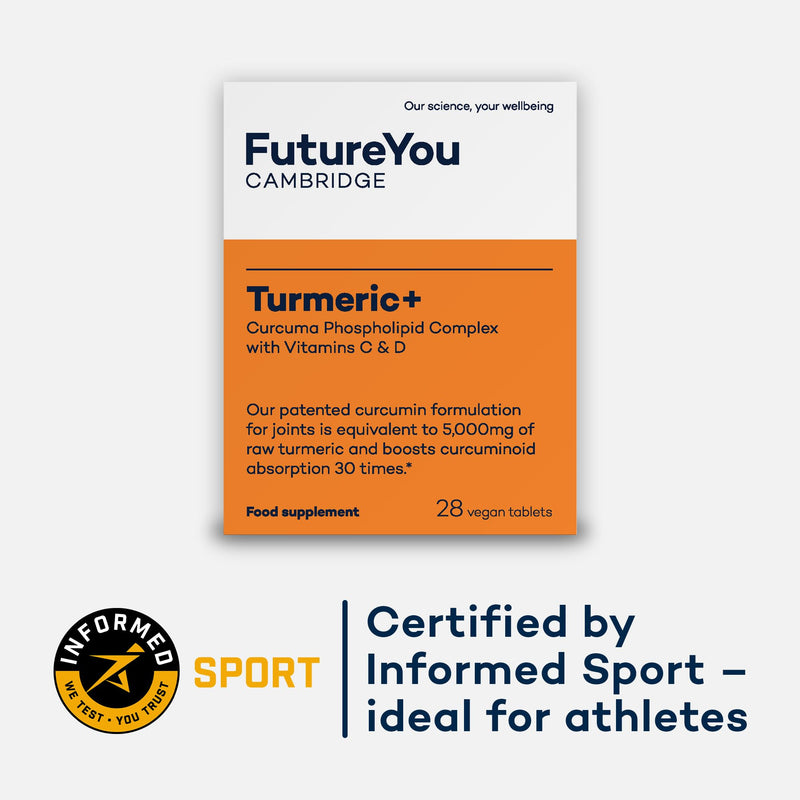 Turmeric+ Supplement – 28 Turmeric Tablets 30x More Absorbable – Curcumin Tablet Patented Meriva Formulation with Vitamins C – Turmeric Tablets for Bones, Joints & Muscles by FutureYou Cambridge 1 count (Pack of 28)
