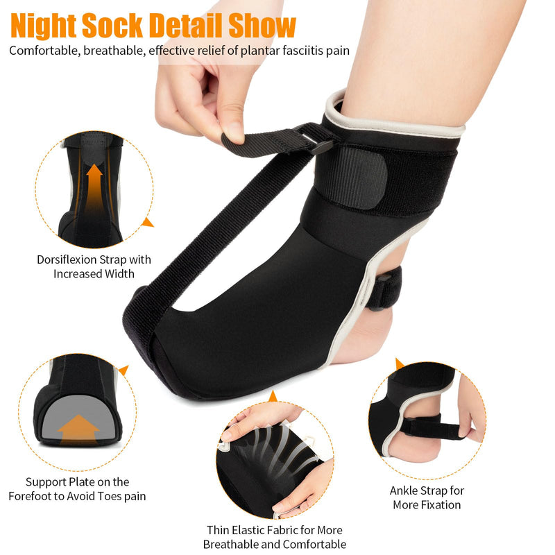 [Australia] - Plantar Fasciitis Night Splint Sock Upgraded Plantar Fasciitis Brace for Women Men with Arch Support for Achilles Tendonitis Foot Drop Heel Spur Pain Relief Black (Large) Large 