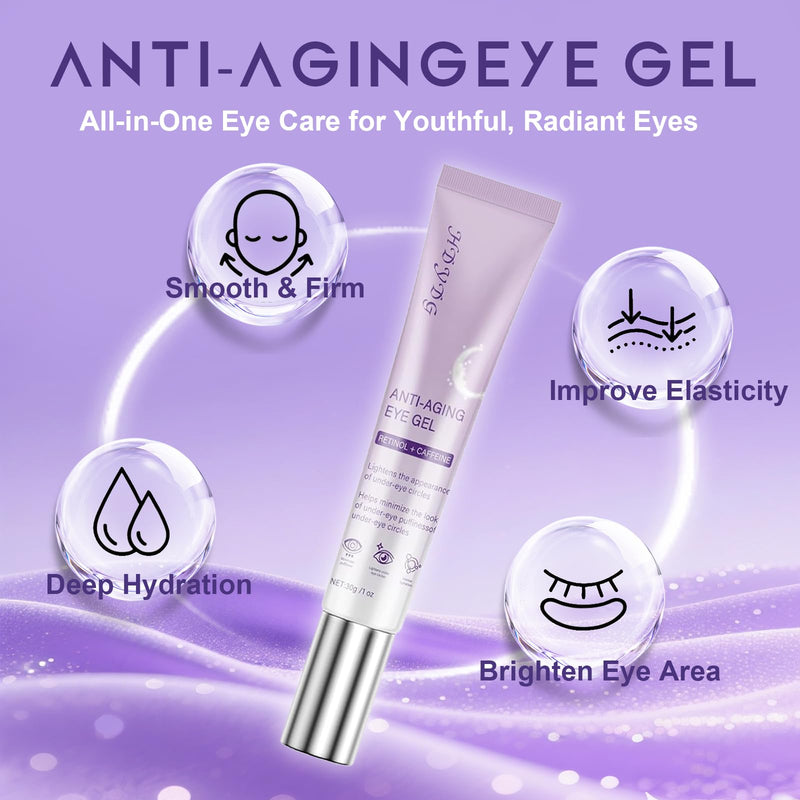 Caffeine & Retinol Vitamin A Eye Serum, Fast Absorbing Under Eye Serum for Puffy Eyes, Dark Circles, Fine Lines & Wrinkles, Hydrating Daily Eye Care 1