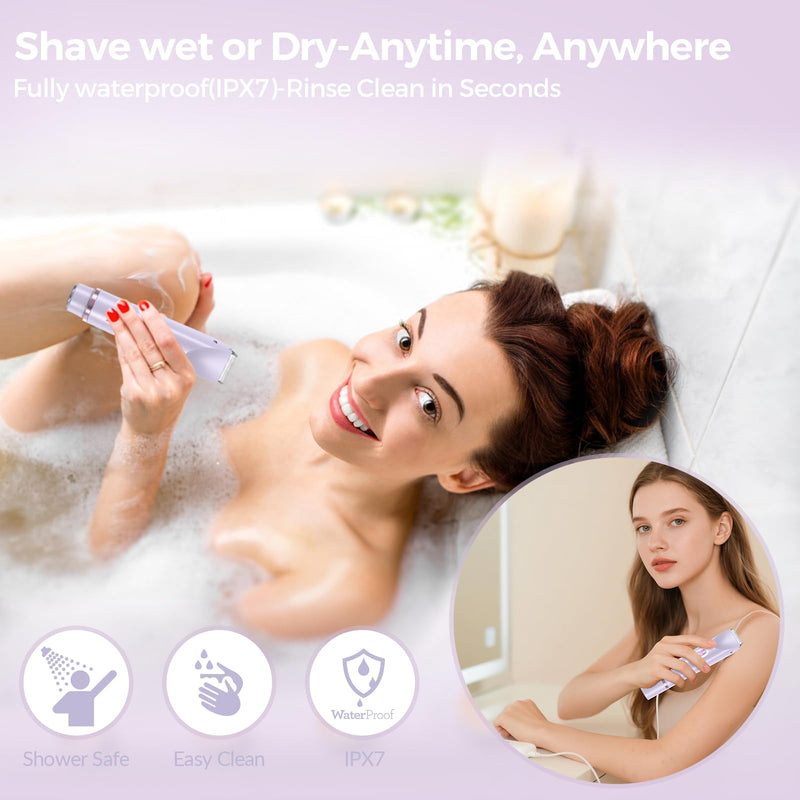 [Australia] - Bikini Trimmer for Women – 2-in-1 Electric Razor with Dual Heads, Ceramic Blades, Wet & Dry Use, USB Rechargeable, Skin-Friendly Shaver for Bikini Line, Underarms & Sensitive Areas – Lavender Purple 