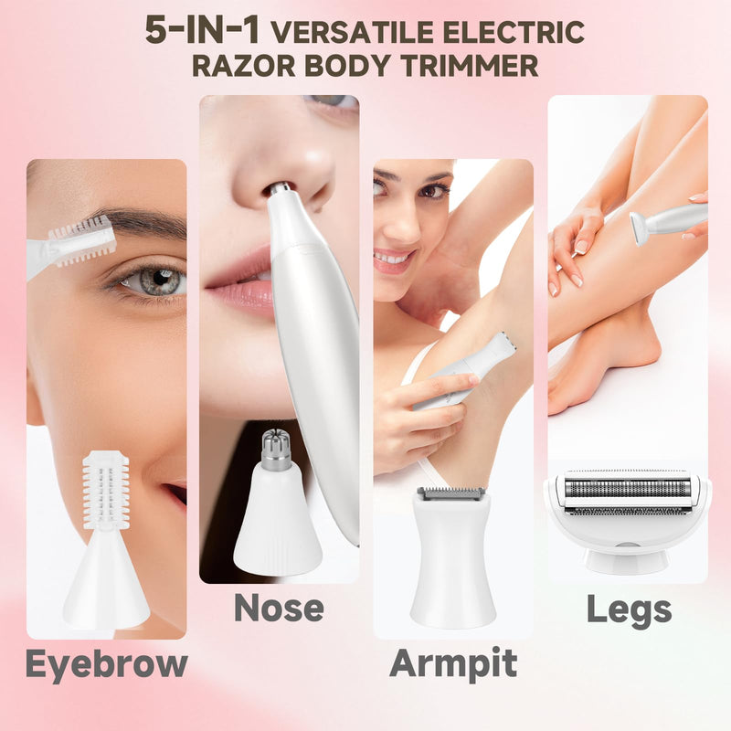 [Australia] - Bikini Trimmer for Women, Rechargeable 4H Use Electric Razors for Women with LED Display Painless 5 in 1 Facial Nose Pubic Hair Removal IPX7 Waterproof Body Shaver for Leg Armpit Eyebrows Femal Gift 