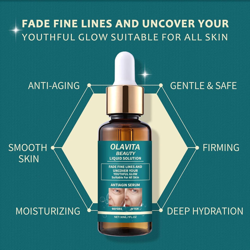 Original OLAVITA Facial Serum, Olavita Liquid Solution Anti Aging Serum, Vitamin C & E Serum, Promotes Skin Collagen Production, smoothes wrinkles and fine lines