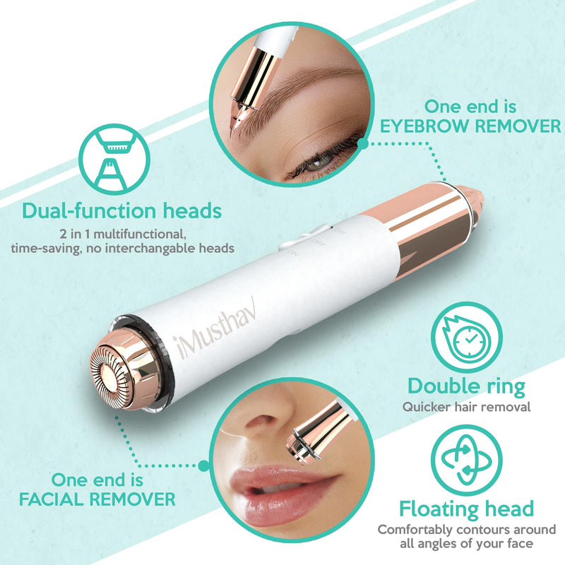 2 in 1 Eyebrow and Facial Hair Remover for Women Painless Flawless Electric Razor Epilator Trimmer Shaver with 18K Gold-Plated, USB Rechargeable, 360° LED for Eyebrow and Face Hair Removal Combo 2 in 1 Crystal White