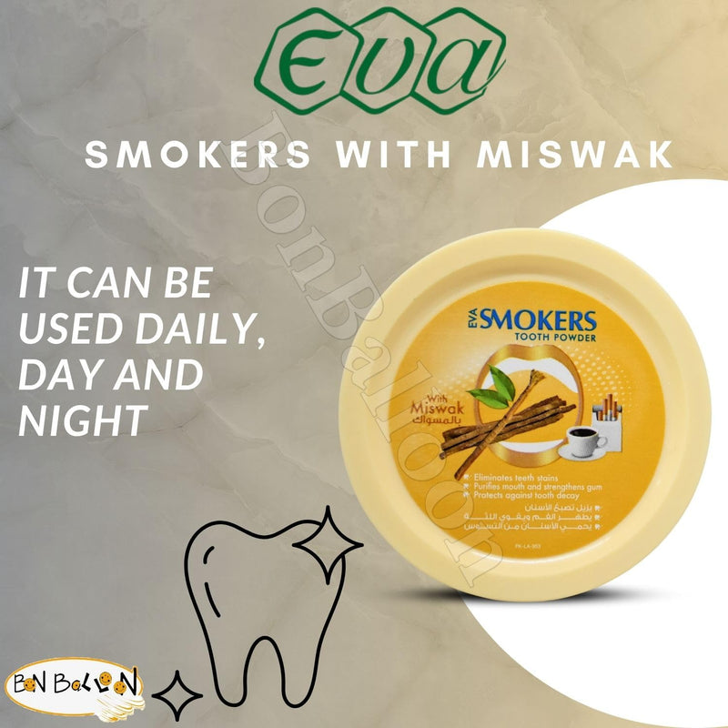 [Australia] - Eva Smokers Tooth Powder with Miswak Flavor Miswak Siwak Natural Herbal Halal for The Beauty and Radiance of Teeth Freshening (1 Pack = 1.41 oz / 40 gm) 