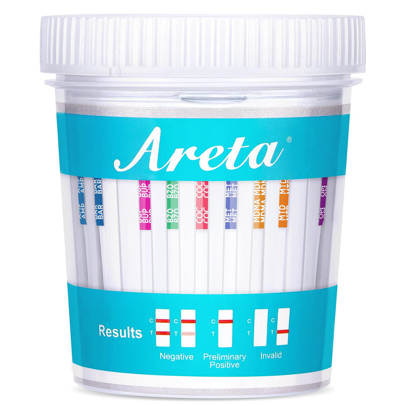 Areta Multi-Drug Test Cup - 12 Panel Home Urine Drug Testing Kit, 2 Pack | Detect for AMP OXY COC THC50 MET MOP OXY BAR BUP MDMA PCP MTD,ACDOA2-2124