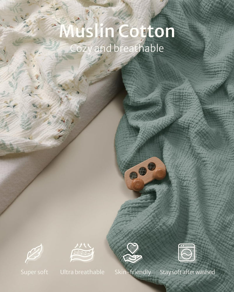 [Australia] - Blissful Diary Muslin Changing Pad Cover for Girls Boys, Ultra Soft Breathable Cotton, Baby Diaper Change Table Pad Covers, 2Pack (Roman Green&Leaf) Roman Green & Leaf 