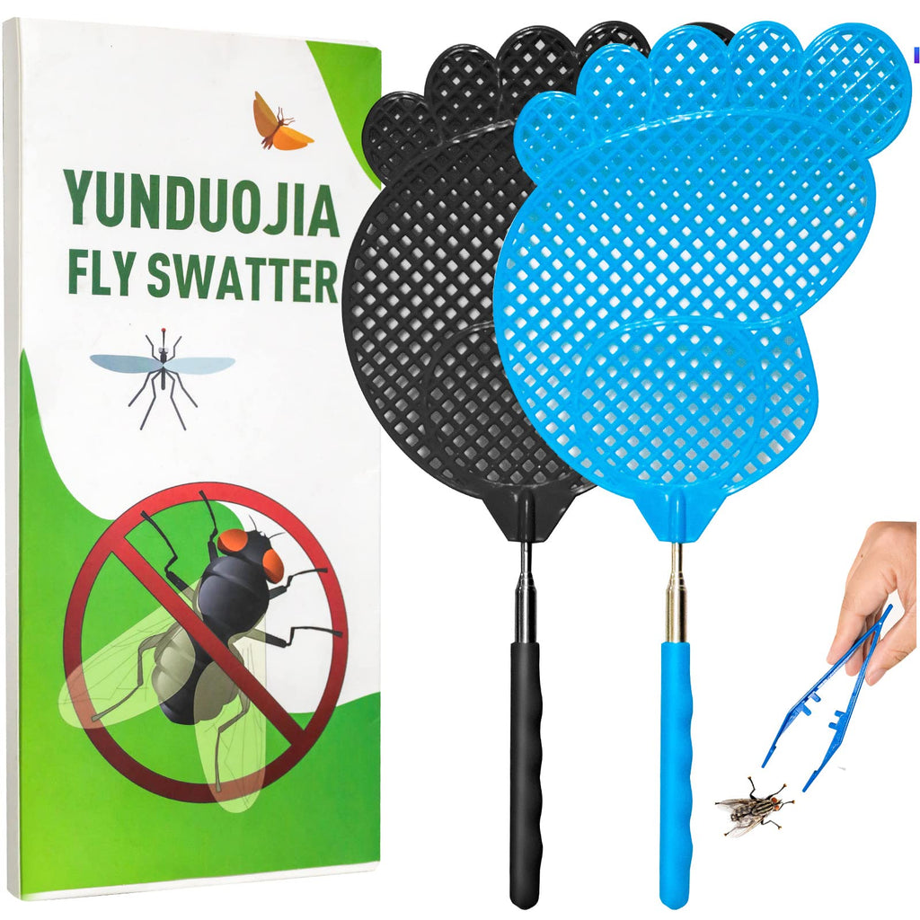 fly swatter Telescopic, flexible and durable telescopic stainless steel telescopic handle, suitable for home, classroom and office (2Pcs)