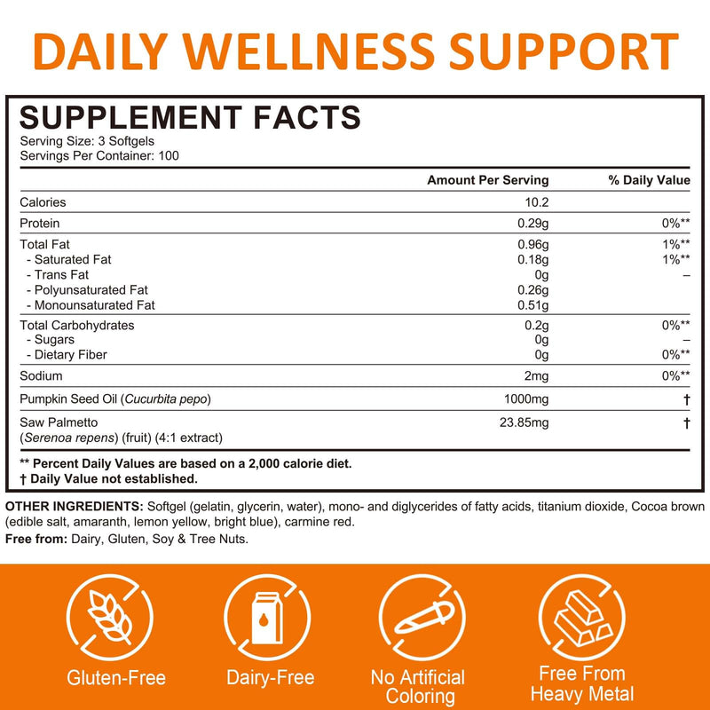 [Australia] - Pumpkin Seed Oil Capsules, 1000mg Per Softgels, Cold Pressed & Efficient Absorption, Essential Fatty Acids, Good for Hair, Urinary 
