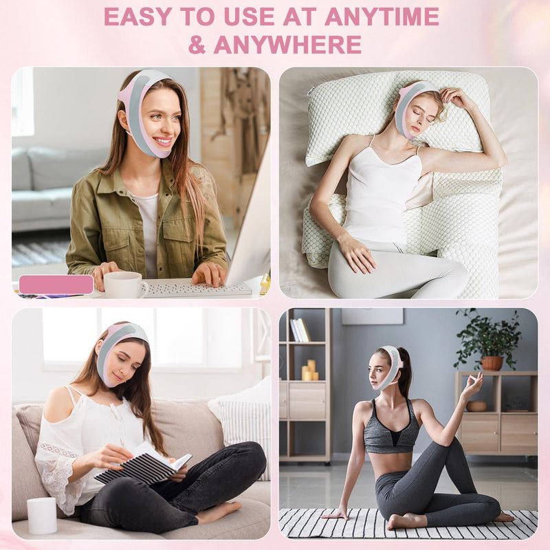 [Australia] - Chin Strap for Sleeping,Anti Snoring Chin Strap for CPAP Users,V-Line Lifting Mask,Adjustable and Breathable Chin Strap-Keep Mouth Closed for Effectively Reduce Snoring (Pink-White) Pink-white 