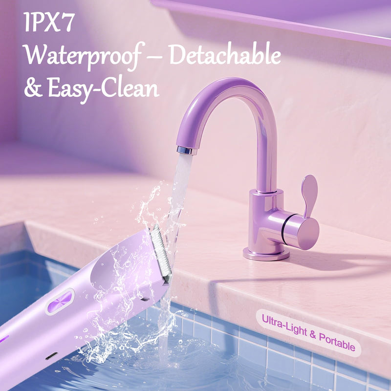[Australia] - 2-in-1 Bikini Trimmer for Women, Bikini Shaver, Dual Head Electric Razor, IPX7 Waterproof Wet/Dry, USB Rechargeable for Pubic/Underarm/Leg, Pink Purple 