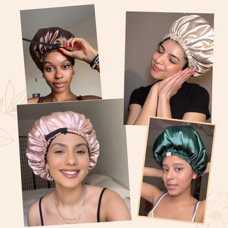 [Australia] - YANIBEST Satin Bonnet Silk Bonnet Hair Bonnet for Sleeping Hair Bonnets for Women Curly Natural Hair One Size Black 