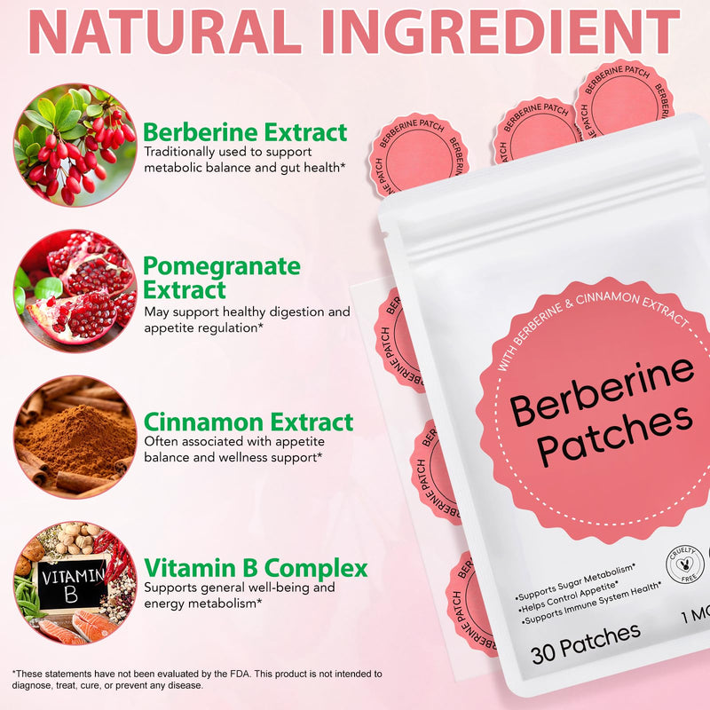 Berberine Patches | Appetite Management & Berberine Support | Plant-Based Formula for Women and Men | 60 Transdermal Patches (60)