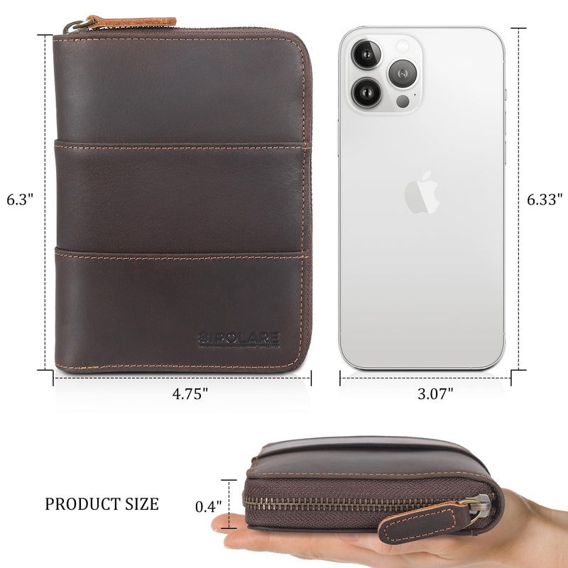 Polare Full Grain Leather Travel Passport Wallet with YKK Zipper and RFID Blocking Document Organizer Holder 2 Passports (Dark Brown) Dark Brown