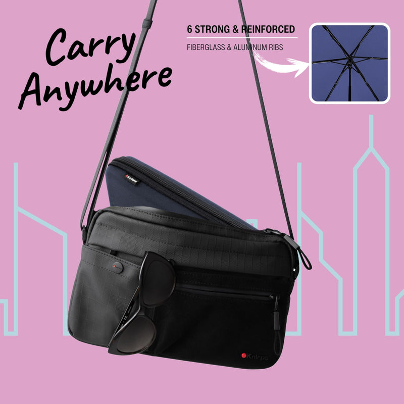 Knirps X4U My Clever Companion– 90cm Diameter Windproof Manual Open/Close Umbrella, Small and Compact Design for Travel and All Weather Protection, with Retractable Feature and Travel Case Navy w/ Black Coating