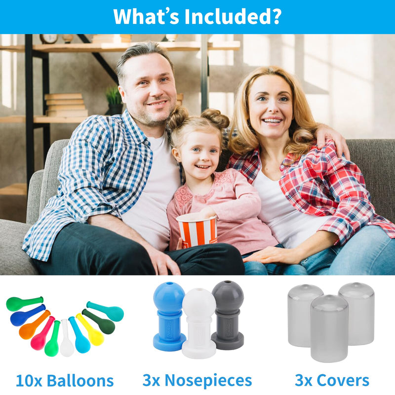 [Australia] - Tilcare Eustachian Ear Unclogger - Ear Unclogger for Treating Middle Ear Infection and Ear Popping for Adults - Includes 3 Nose Pieces, 3 Covers and 10 Balloons 