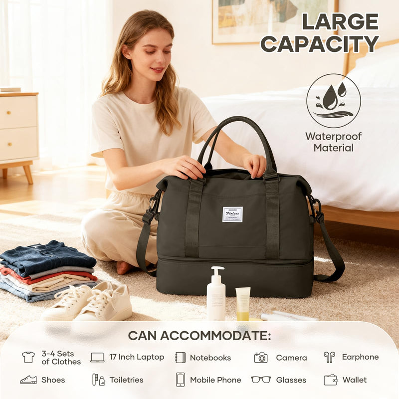 Travel Duffel Bag 18x14x8 Inches Carry On Bag for Airplanes Weekender Overnight Bag for Women with Trolley Sleeve Travel Bag Spirit with Shoes Compartment Sport Tote Gym Bag DarkBrown