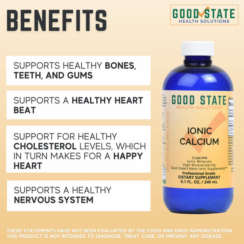 Good State | Ionic Calcium | Natural | Nano Sized Mineral Technology | Professional Grade | Supports Healthy Bones, Tendons & Ligaments | 96 Servings at 400 mg | 8 Fl oz Bottle
