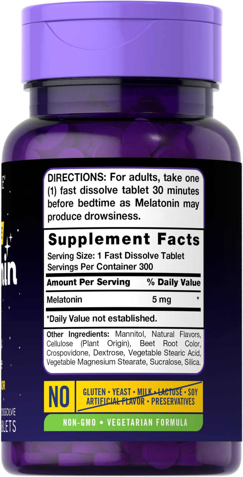 Carlyle Melatonin 5 mg Fast Dissolve 300 tablets | Berry Flavor | Vegetarian, Non-GMO Supplement