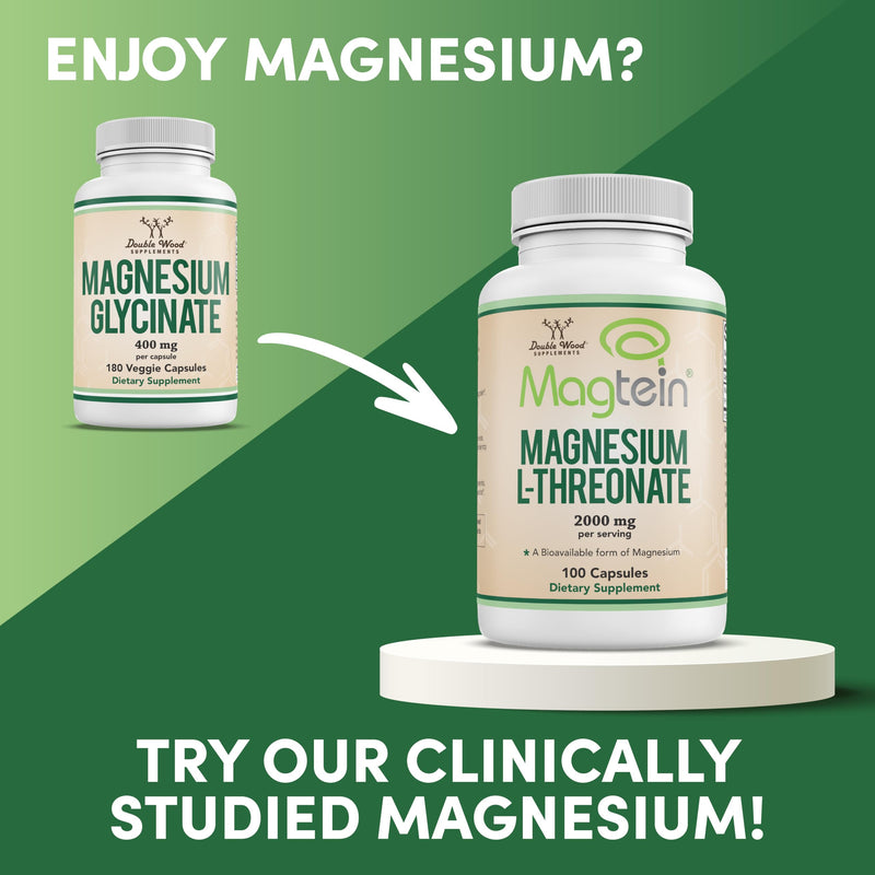 [Australia] - Magnesium Glycinate 400mg, 180 Capsules (Vegan Safe, Third Party Tested, Gluten Free, Non-GMO) High Absorption Magnesium by Double Wood Supplements 
