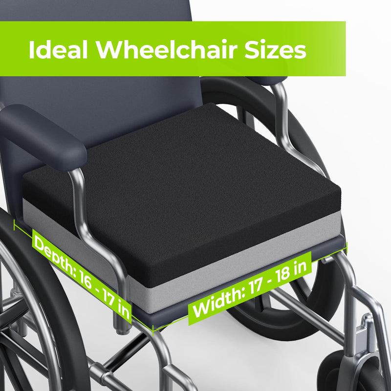 [Australia] - AUVON Ventilation Seat Cushion with Innovation Heat Dissipation Design, Anti-bedsore Wheelchair Cushion with Supportive Memory Foam, Waterproof & Anti-slip Cover, Improve Lower Back & Tailbone Comfort Black 