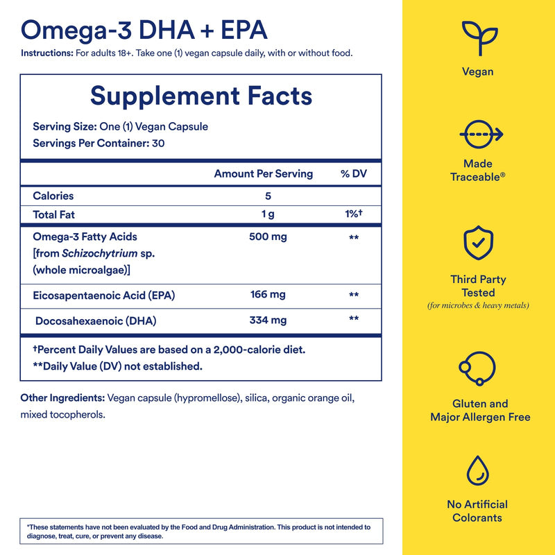 [Australia] - Ritual Omega 3 - Vegan - Science-backed Dose of DHA & EPA Fatty Acids in 2:1 Ratio, Bioavailable, Brain and Heart Health Support, Minimal Burp-Back, Sustainably Sourced Microalgae, 30 Day Supply 