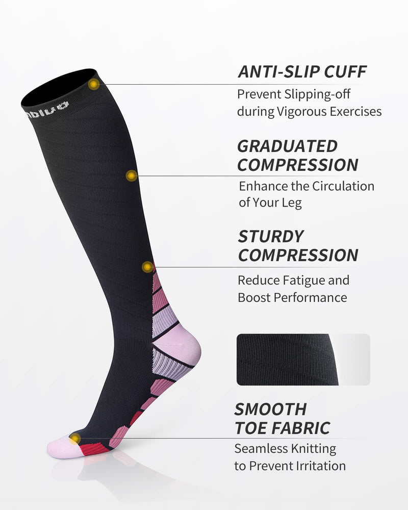 [Australia] - CAMBIVO compression stockings for women and men, 2 pairs, compression socks, support stockings for running, sports, flights, travel, cycling, L-XL, black and pink 
