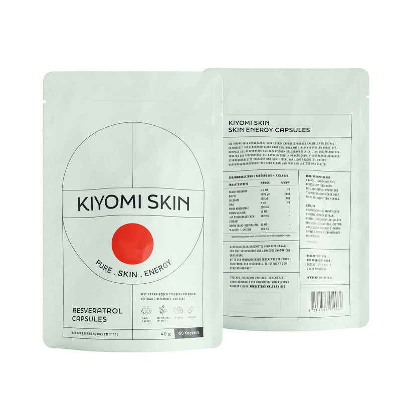 [Australia] - KIYOMI SKIN Energy Resveratrol Capsules - 60 Capsules - Dietary Supplement for All Skin Types, Radiant Complexion, Antioxidant Protection - Vegan, Hypoallergenic, Gluten and Lactose Free 