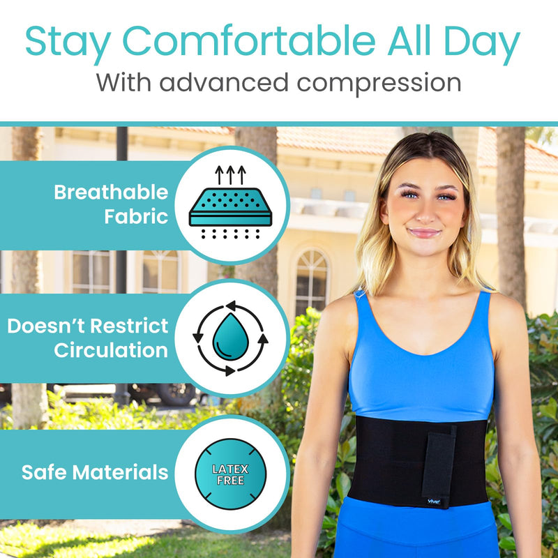 Vive Abdominal Binder Post Surgery (2 Panel) - Postpartum Belly Band - C-Section, Hysterectomy, Hernia Belt for Women, Men Black 82” - 100” Abdomen Circumference 2 Panel