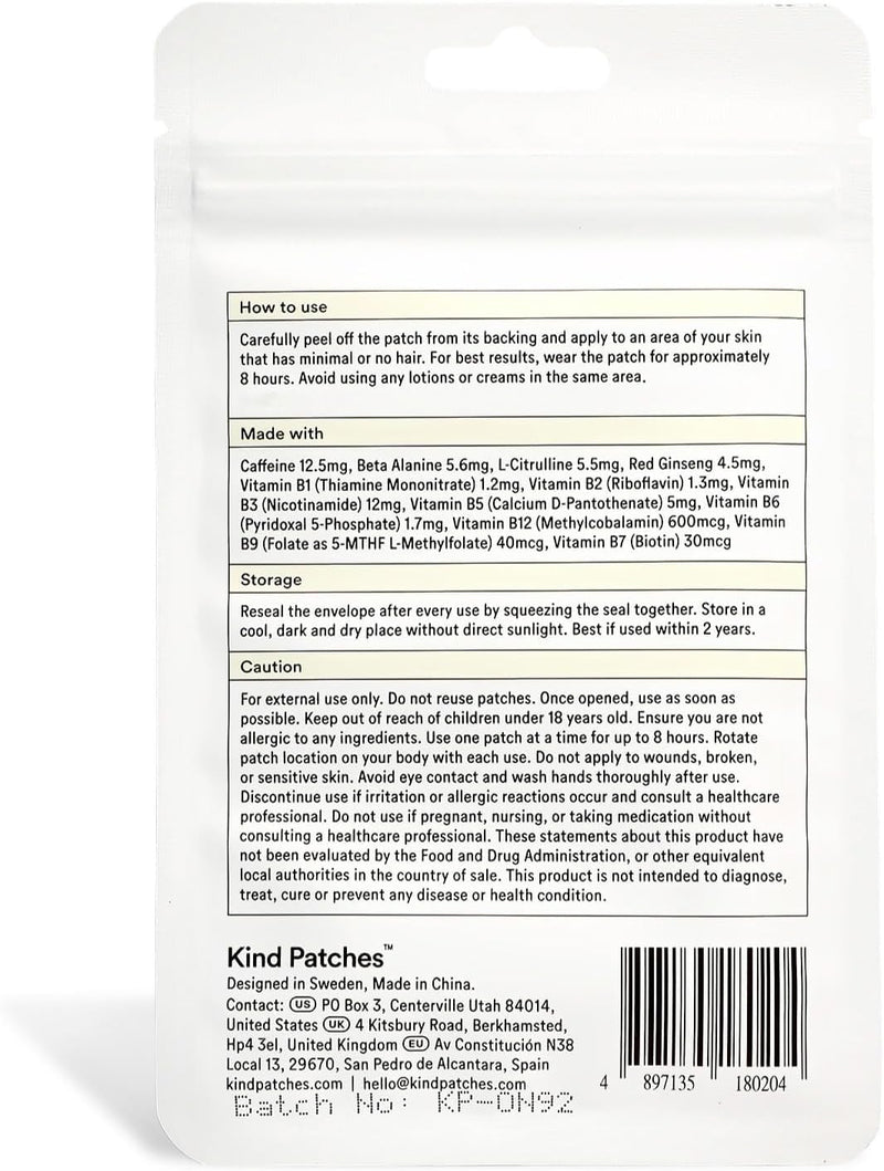 Kind Patches | Energy Patches - Extra Strong | Energy Boost Support | Botanical Plant-Based Formula with Caffeine, Red Ginseng & Vitamin B Complex | 30 Vegan Patches 30 Patches (1 Pack)
