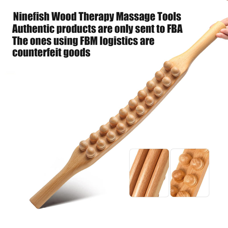 [Australia] - Ninefish Wood Therapy Massage Tools,Massage Stick, Wood Stick for massagea,FBA is Genuine,Double Row 20 Beads Point Treatment Gua Sha Tools for Back Leg,1 pcs 