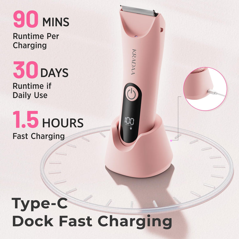 [Australia] - Bikini Trimmer for Women Pubic Hair: Painless Eletctric Razors for Women - Rechargeable Eletctric Shaver Waterproof IPX7 for Body Hair (Pink) 