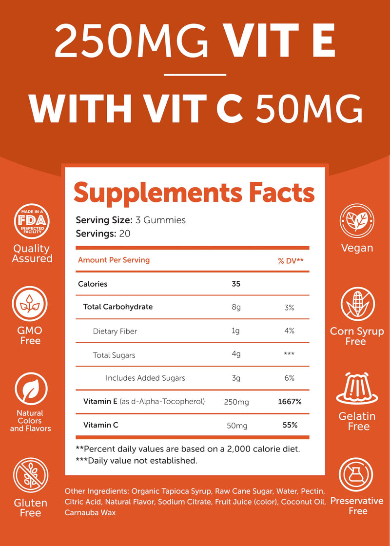 Lunakai Vitamin D3 and Vitamin E Gummies Bundle - Immunity, Bone and Mood Support Gummy - 250 mg 1000 iu Natural VIT E Plus C Supplements