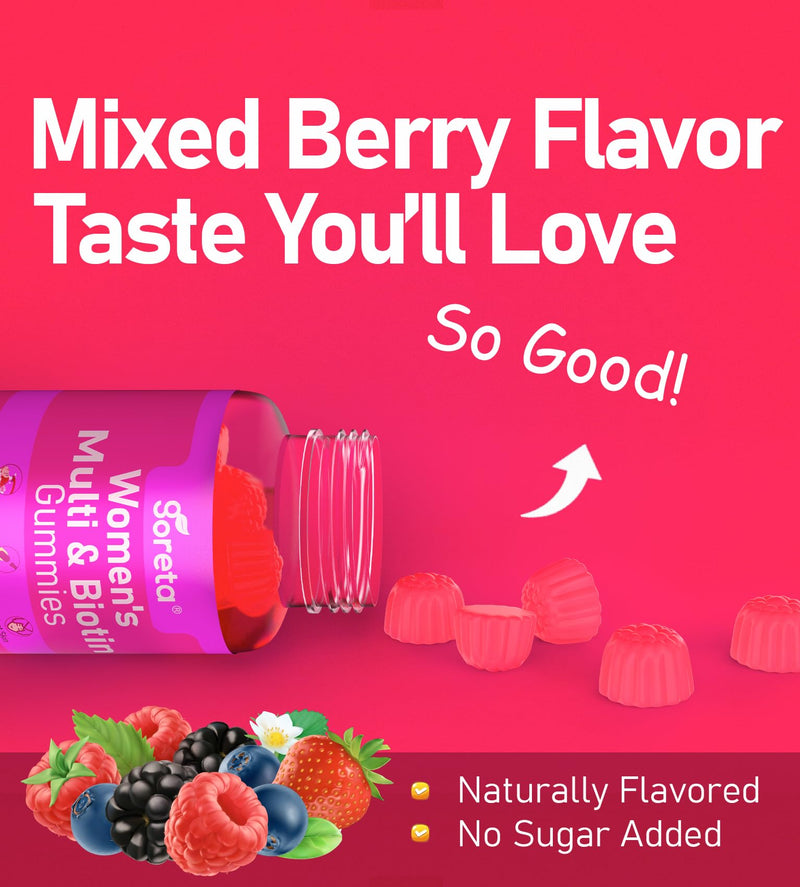 Women’s Multivitamin Gummies with Biotin - 15 Key Nutrients, Sugar-Free Mixed Berry, Pectin-Based, 60 Count