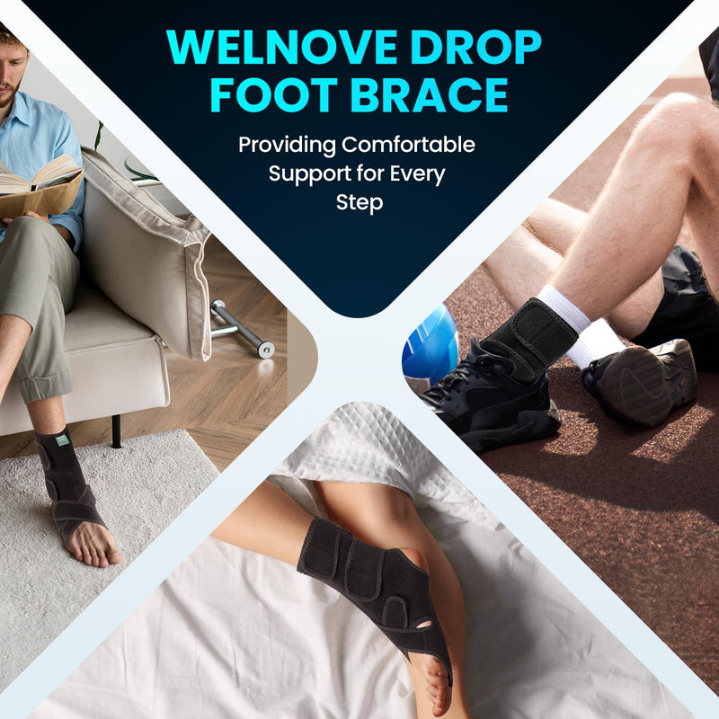 Welnove Adjustable Drop Foot Brace for Everyday Support – Stabilizes Ankle and Arch, Aids Recovery and Comfort for Foot Drop, Plantar Fasciitis, and Nerve Injuries（Include Left and Right）