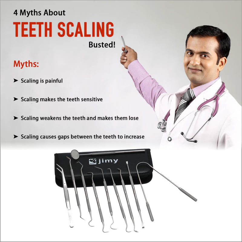 [Australia] - Jimy Dental Tools Set of 10Pcs, Professional Plaque Remover for Teeth, Stainless Steel Tooth Scaler & Tongue Cleaner, Dental Pick Tartar Scraper, Teeth Cleaning Tools with Case 