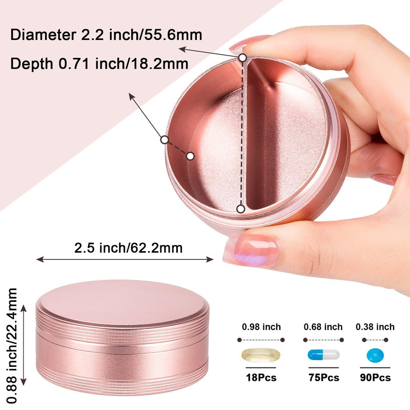 Small Pill Case 2 Compartment - Heavy Duty Metal Pill Box Portable | Travel Pill Container for Pocket or Purse, Waterproof Pill Organizer for Medicine Vitamin Fish Oil and Supplements Pink