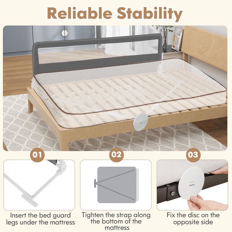 [Australia] - BABY JOY Bed Rails for Toddlers, 71'' Extra Long, Swing Down Bed Guard w/Safety Strap, Folding Baby Bedrail for Kids Twin, Double, Full Size Queen & King Mattress (71-Inch, Gray) Grey 71-Inch 