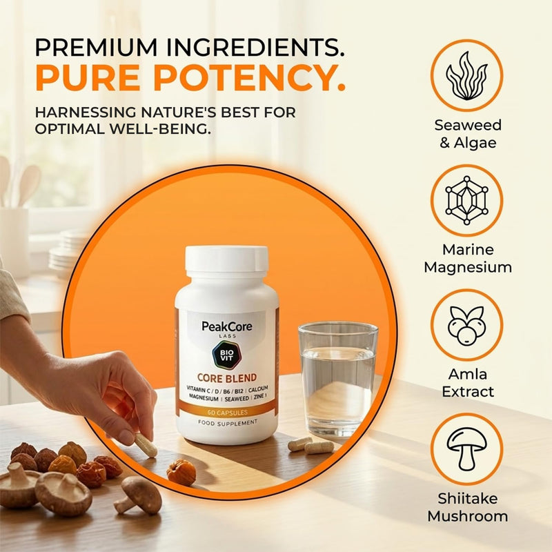 Daily Energy & Nutrient Support – Calcium, Magnesium, Zinc, Iodine & Vitamin D with Plant-Based Extracts – BioVit 100% Natural Source Blend – 60 Capsules