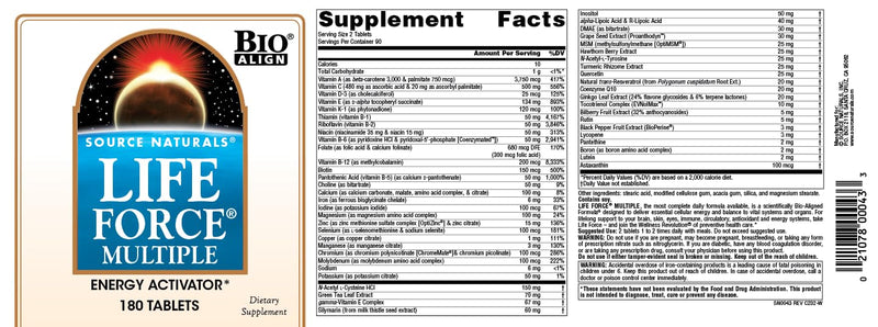 Source Naturals Life Force Multiple, Energy Activator* - 180 Tablets 180 Count (Pack of 1)
